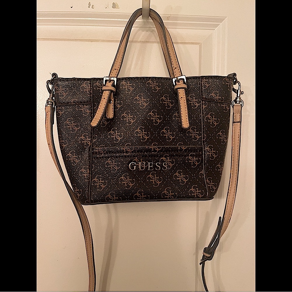 GUESS Brown Monogram Mini Tote Bag